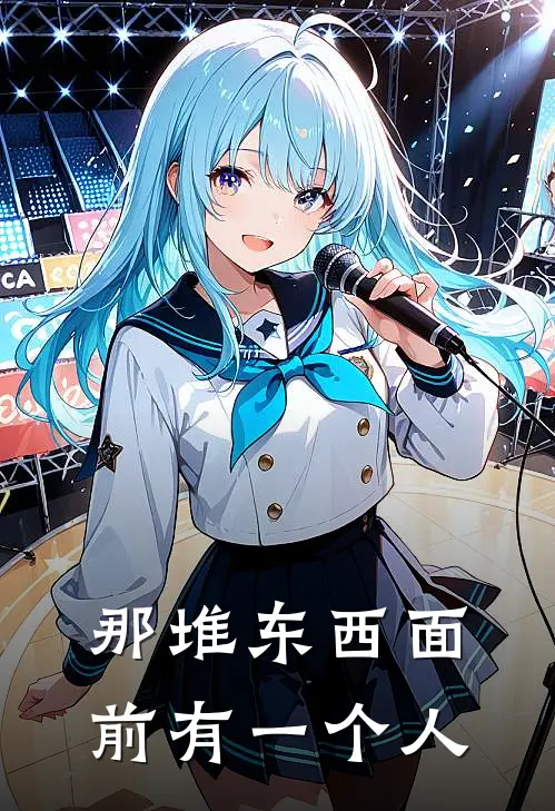 那堆东西面前有一个人